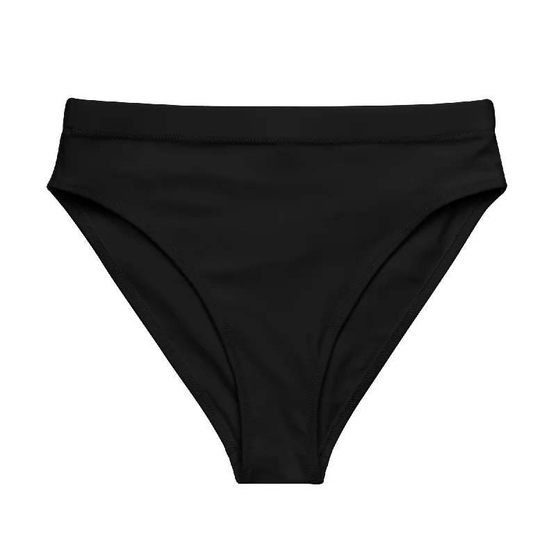 Black High Waisted Bikini Swimsuit Bottom Plunge Neckline Swimsuit