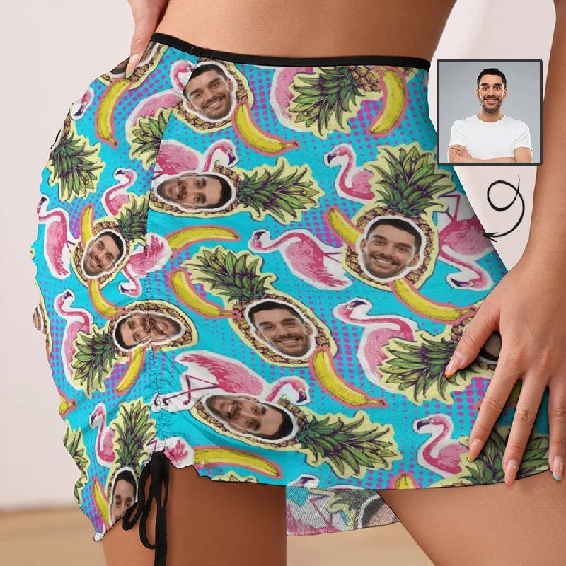 Custom Face Fruit Pineapple Banana Beach Skirt Women's Short Dress Swimsuit Bottom Personalized Women's Swim Dress Short Skirt Push-Up Bikini Bottoms