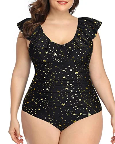 Cute Ruffled Falbala Plus Size One Piece Swimsuit For Women-Gold Stars Trendy Swimsuit Bottoms Cute Ruffled Falbala Plus Size One Piece Swimsuit For Women-Gold Stars Trendy Swimsuit Bottoms