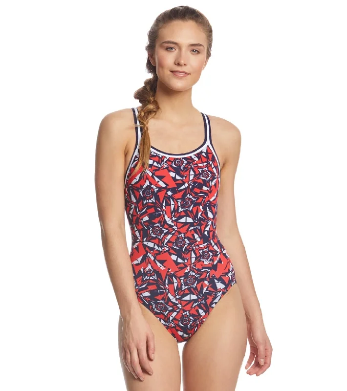 Dolfin Reliance Women's Ion DBX V-Back One Piece Swimsuit Red/White/Blue Elegant Halter Bikini