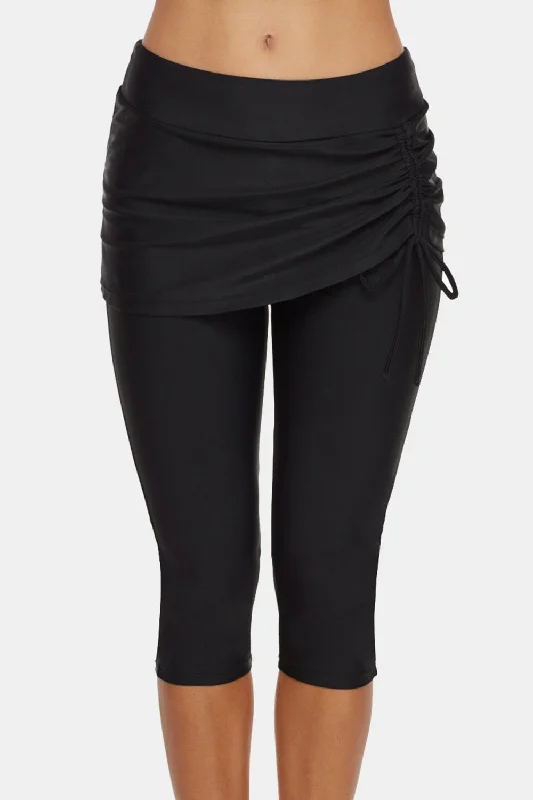 Drawstring Mid-Rise Waist Swim Capris Retro Swimwear Style