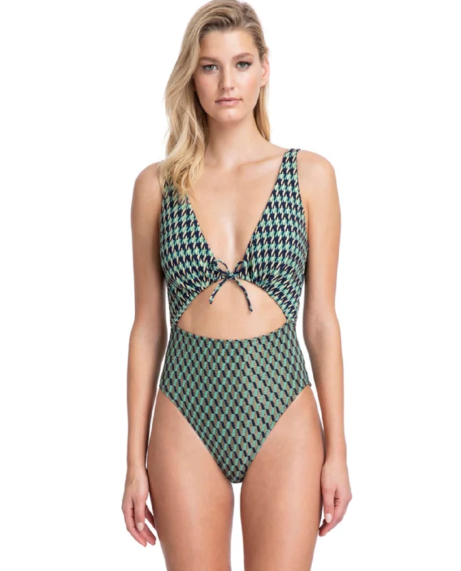 Gottex Collection Retro Revival Green V-Neck Cut Out Tie Front One Piece Swimsuit Plus-Size Bikini Set