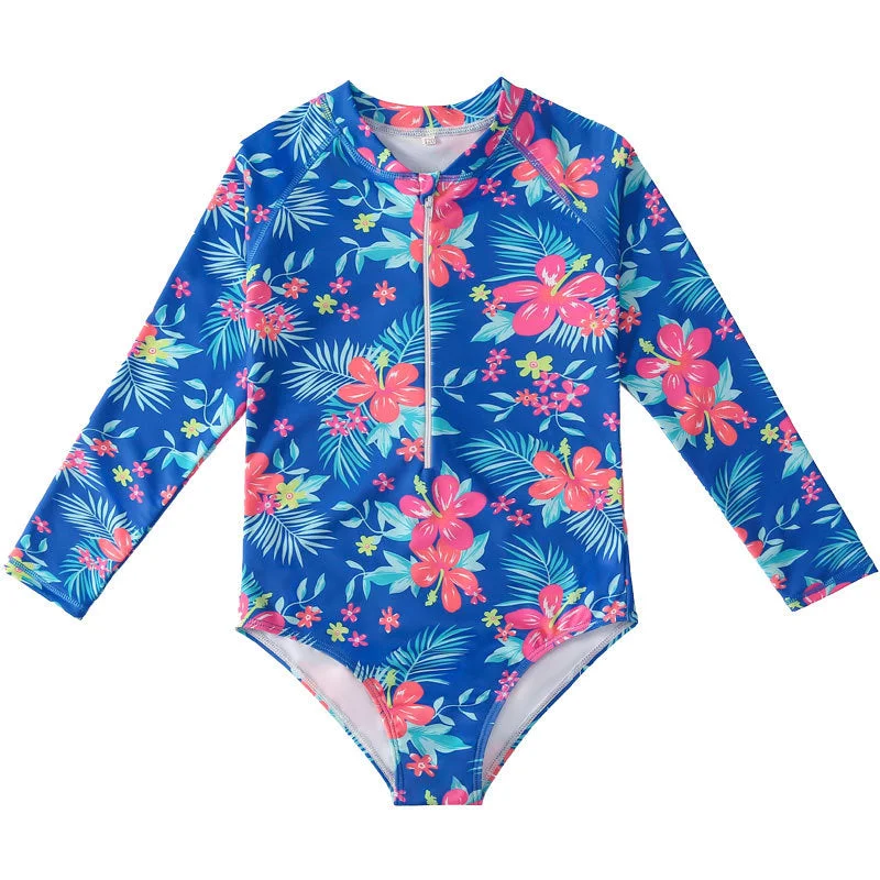 Long Sleeves Summer Beach Swimsuits for Girls High-Waisted Swim Bottoms