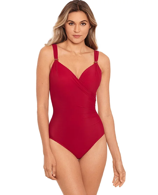 Miraclesuit Grenadine Razzle Dazzle Siren Underwire One Piece Swimsuit Lace Back Bikini