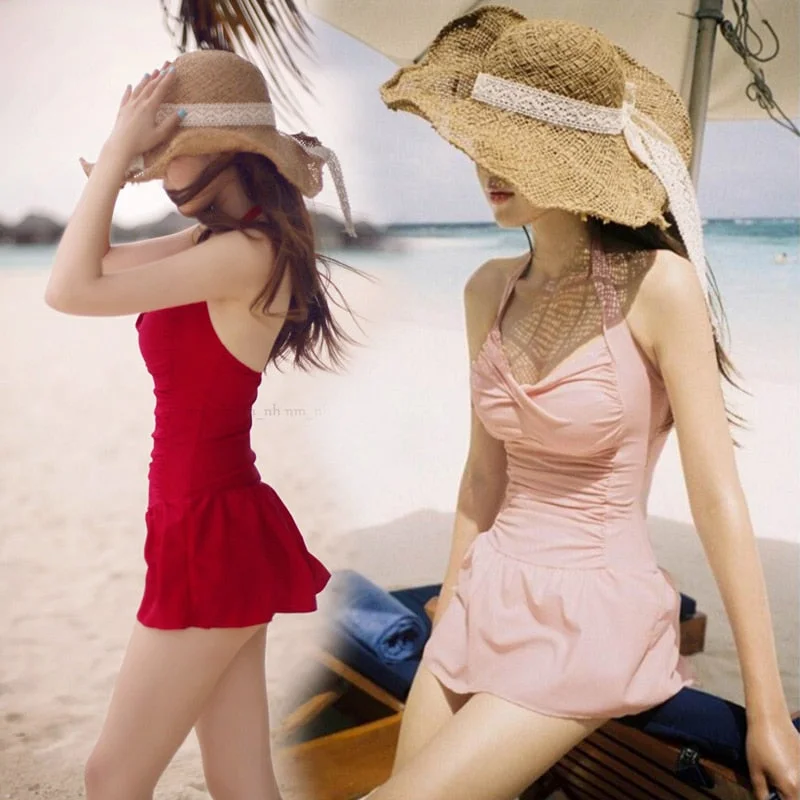 Neck Swimdress Women Swimwear One Piece Skirt Bathing Suit Sporty Swimwear Bottoms