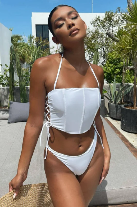 Plain Tankini 2 Piece Set Halter Neck Swimsuit