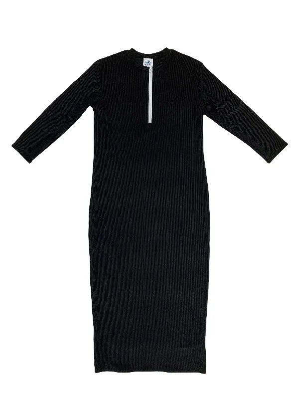 Black Half Zip Ribbed Maxi Swim Dress Luxury Swimsuit Style