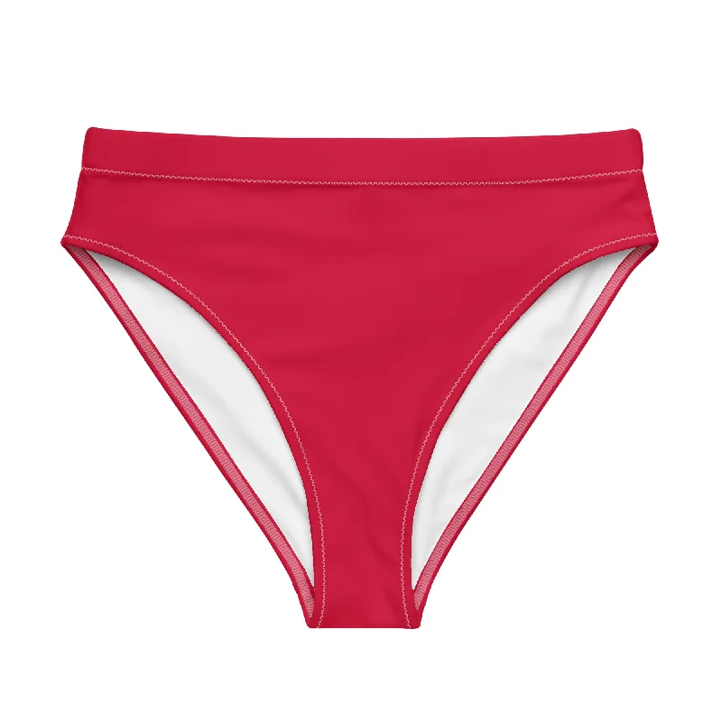 Red High Waisted Bikini Swimsuit Bottom Lace-Detail Bikini Set