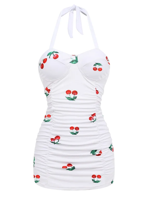 Retro 1950s Cherry Summer One-piece Swimsuit Ruffled Swimsuit Top