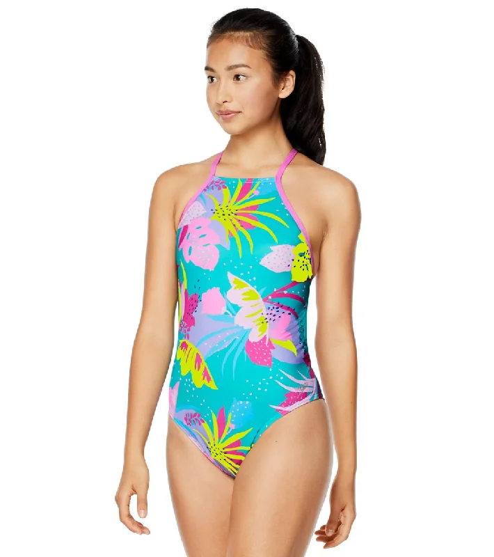 Speedo Vibe Women's Printed High Neck One Piece Swimsuit Floating Floral High-Cut One-Piece Speedo Vibe Women's Printed High Neck One Piece Swimsuit Floating Floral High-Cut One-Piece