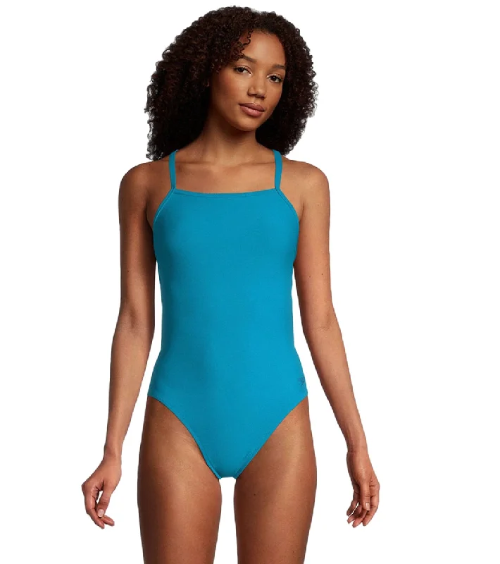 Speedo Vibe Women's The One Back Solid One Piece Swimsuit Blue Jewel Retro Swimwear Style