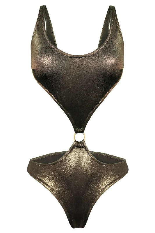 Titaniya Gold Black tank swimsuit Tie-Back Swimwear