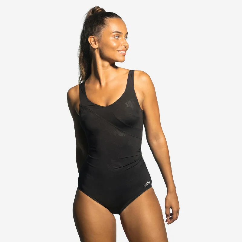 Women's Aquafitness One-Piece Swimsuit Karli - Lys Black Flirty Ruffle Swimsuit