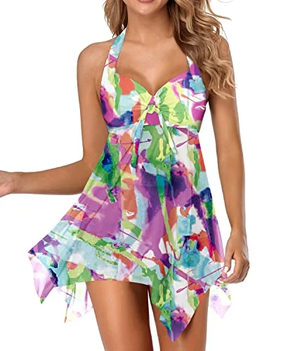 Push Up Bathing Suit Dress With Boyshorts Underwire Swimsuits-Color Tie Dye Monokini Swimsuit Design