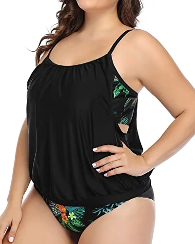 Women's Flattering Plus Size Tankini Swimsuits-Black Pineapple Cross-Back Bikini