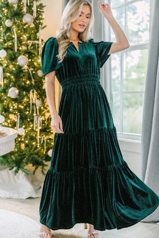 Always Turn To You Emerald Green Velvet Maxi Dress Cozy Maxi Dress with Slit