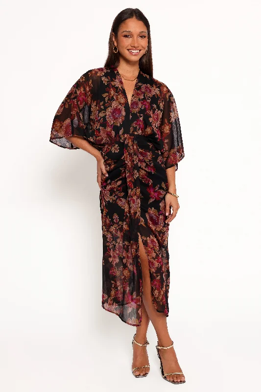 Audrina Maxi Dress - Deep Night Floral Stylish Boho Maxi Dress