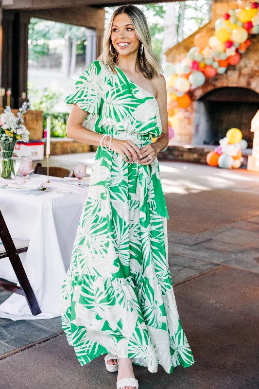 Beachside Beauty Green Palm Maxi Dress Stylish Maxi Dress with Frills