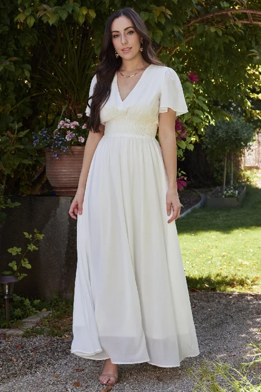 Birdie Maxi Dress | White Chic Off-Shoulder Maxi Dress