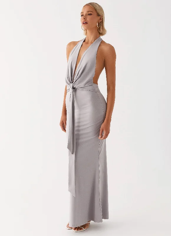 Carmella Maxi Dress - Grey Elegant Pleated Maxi Dress