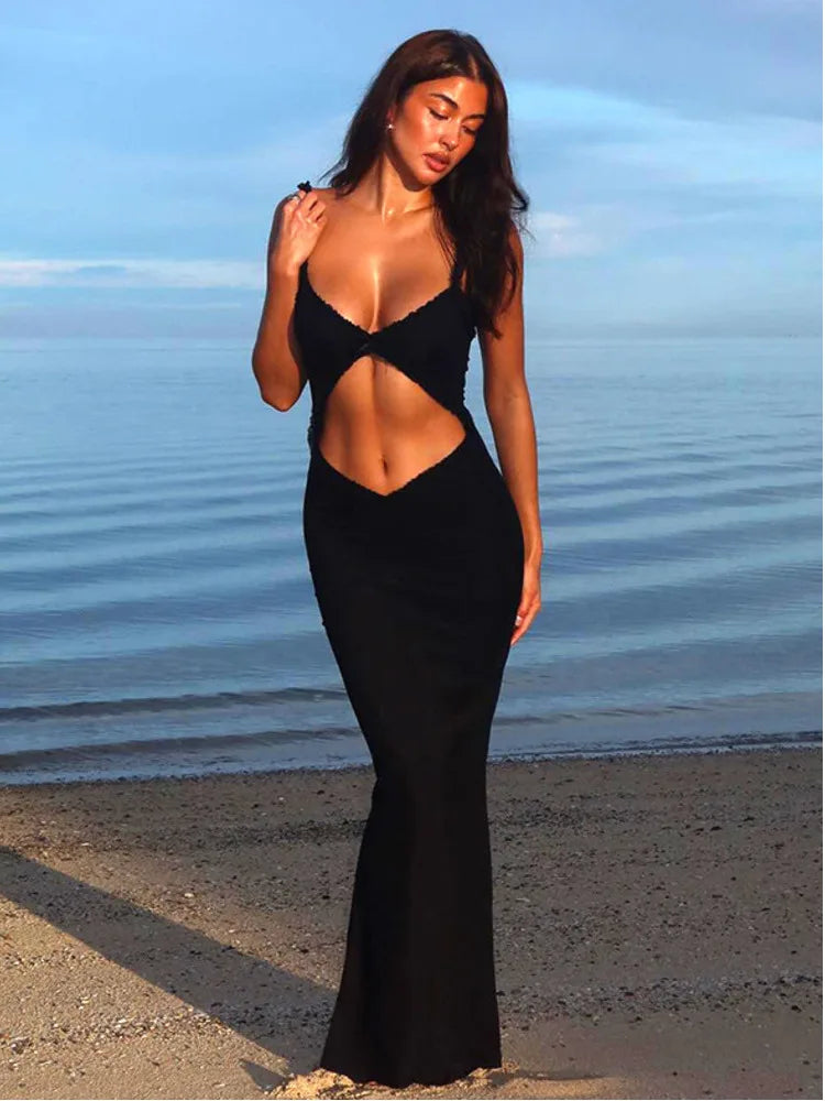 Lace Hollowed Out Summer Women Maxi Dress Fashionable Chiffon Maxi Dress