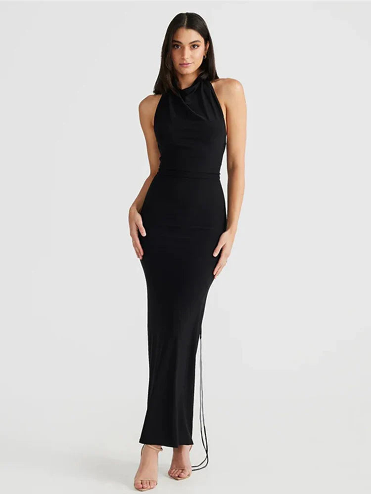 Long Halter Backless Nightclub Slim Bodycon Sexy Spring Summer Maxi Dress Stylish Longline Maxi Dress