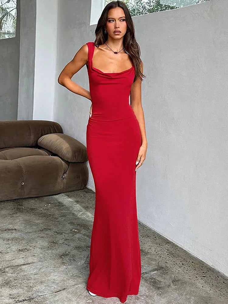 Bow Long Slim Bodycon Spaghetti Strap Backless Sexy Spring Summer Maxi Dress Classic Black Maxi Dress