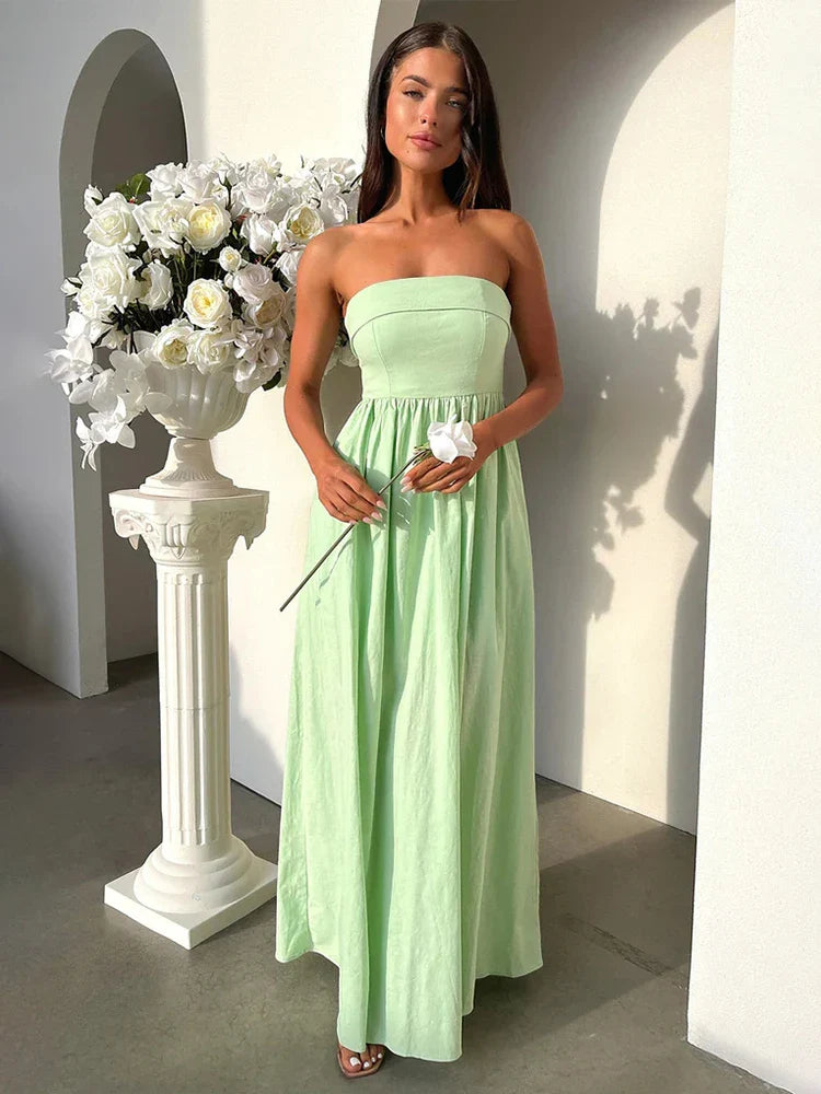 Pleated A-line Long Off Shoulder Backless Nightclub Spring Summer Maxi Dress Stylish Long Sleeve Maxi Dress