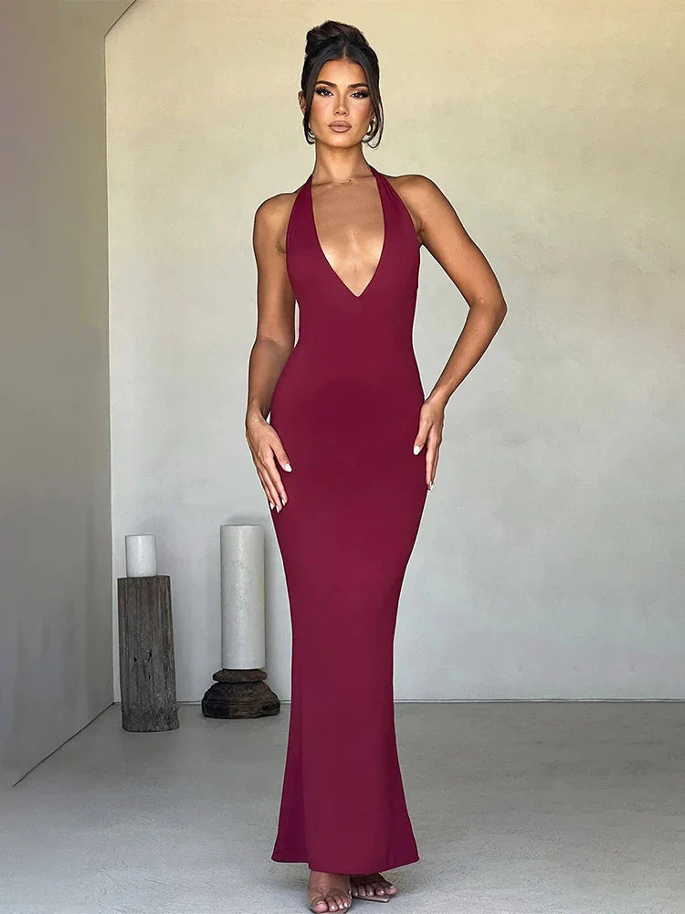 Bodycon Mermaid Long Halter Backless Nightclub Sexy Spring Summer Maxi Dress Elegant Maxi Dress with Lace