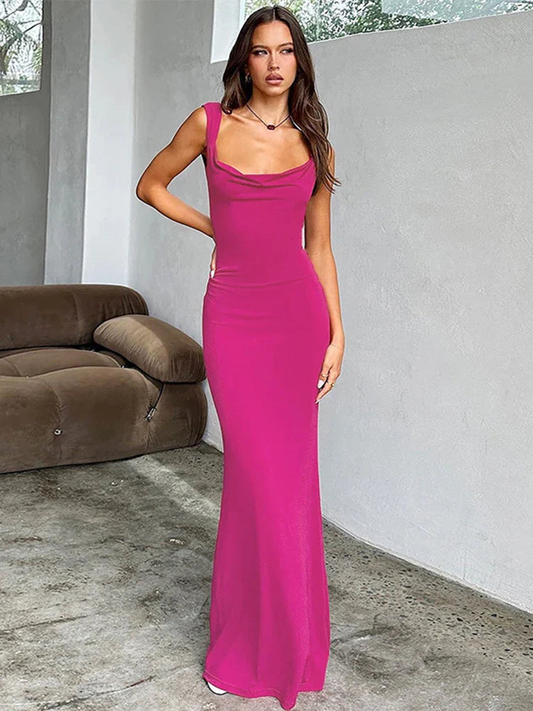 Long Slim Bodycon Spaghetti Strap Bow Backless Sexy Spring Summer Maxi Dress Stylish Long Sleeve Maxi Dress