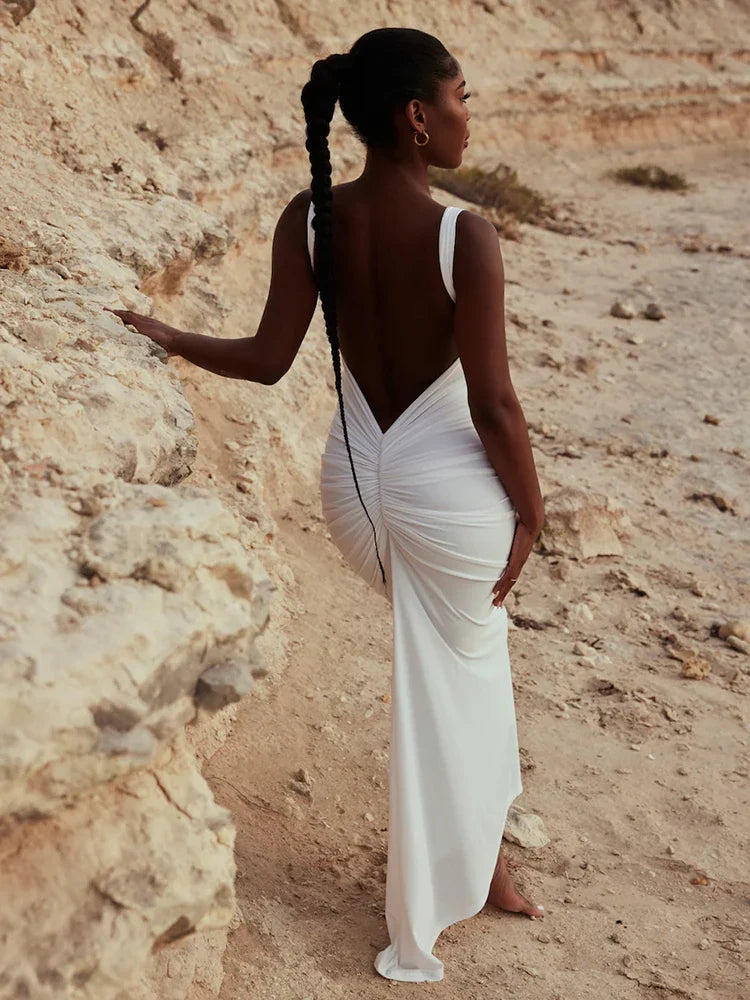 Long Mermaid Spaghetti Strap Backless Sexy Slim Bodycon Spring Summer Maxi Dress Elegant Velvet Maxi Dress