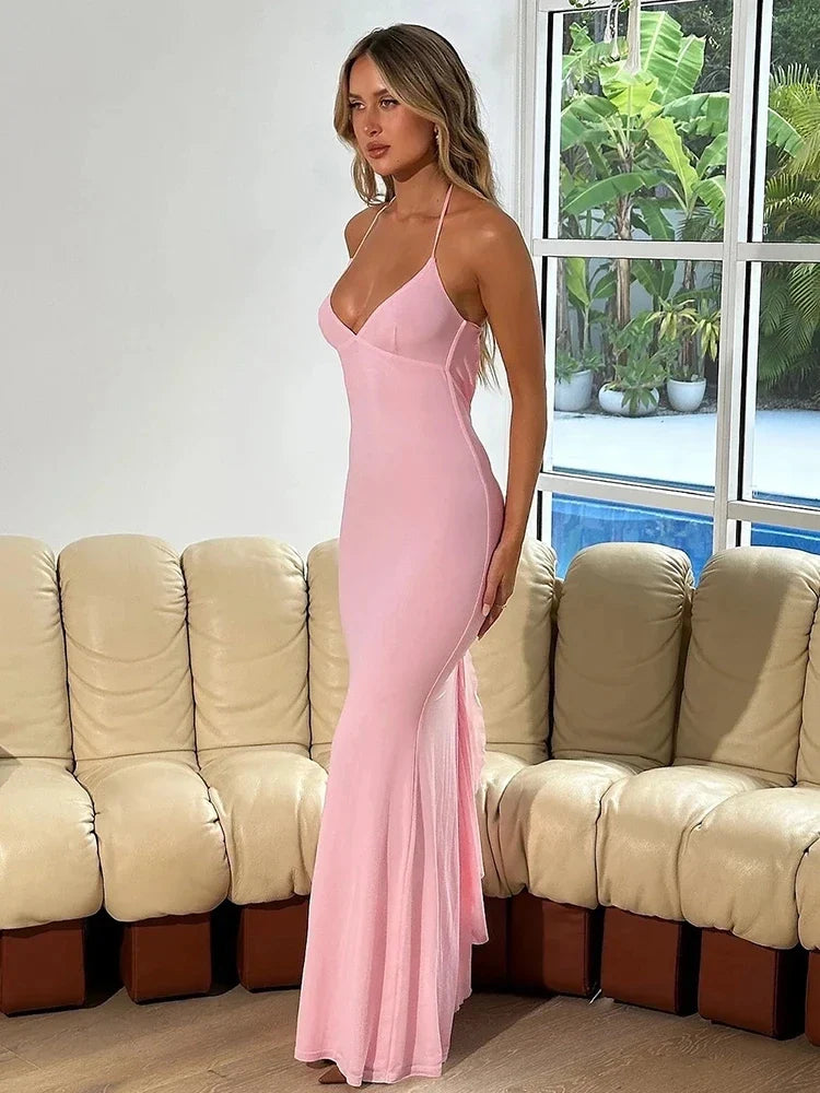 Mermaid Bodycon Elegant Long Halter Backless Nightclub Sexy Summer Maxi Dress Cozy Maxi Dress with Slit