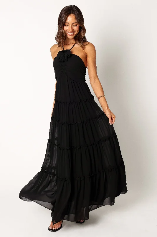 Dottie Halterneck Maxi Dress - Black Trendy Fit-and-Flare Maxi Dress