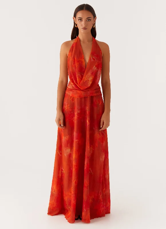 Elysia Chiffon Maxi Dress - Amber Cozy Maxi Dress with Slit