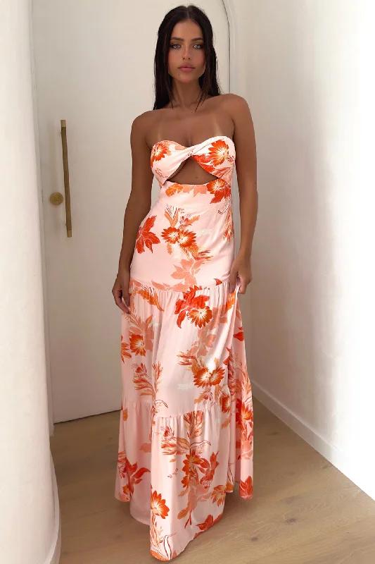 Giada Maxi Dress - Orange Floral Comfortable Pleated Maxi Dress