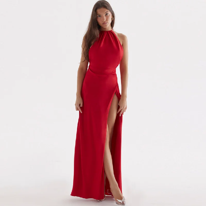 BerryBetty - High Split Sleeveless Evening Maxi Dress - Red Fashionable High-Low Maxi Dress