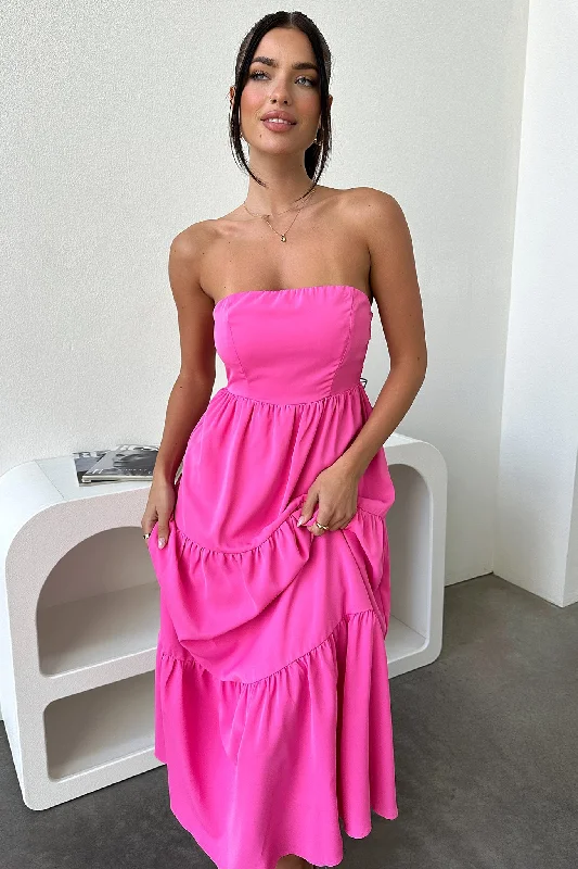 Hailey Maxi Dress - Pink Stylish Maxi Dress with Pleats