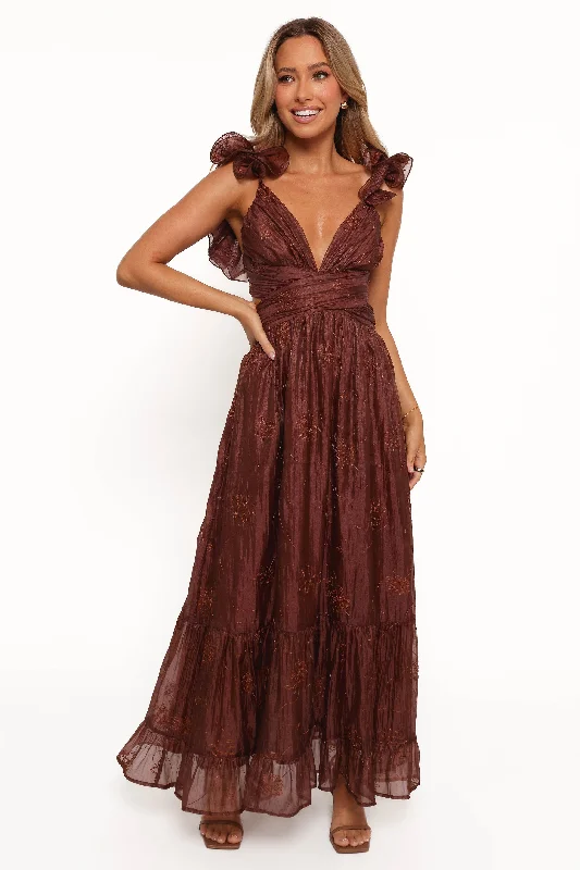 Harmony Maxi Dress - Brown Floral Comfortable Ruffle Maxi Dress