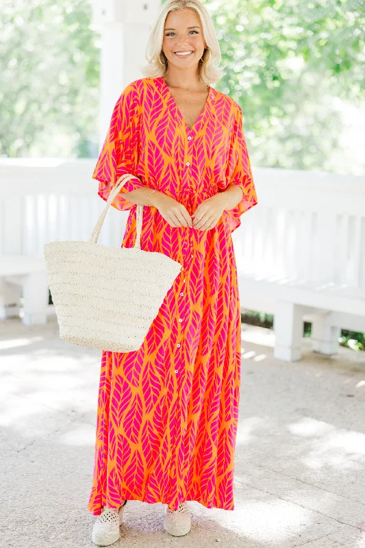 In Good Spirits Hot Pink Feather Maxi Dress Fashionable Sleeveless Maxi Dress