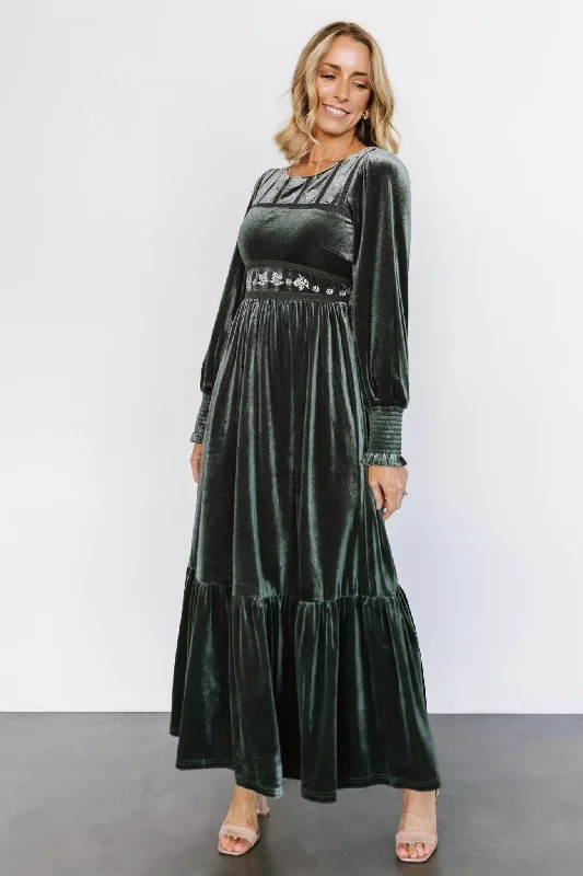 Ingrid Velvet Maxi Dress | Eucalyptus Elegant Velvet Maxi Dress