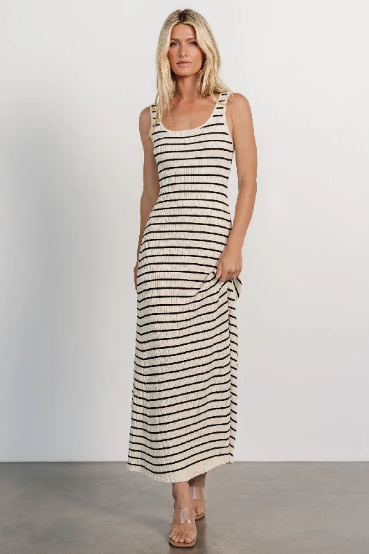 Jesse Ribbed Tank Maxi Dress | Ivory + Black Fashionable Chiffon Maxi Dress