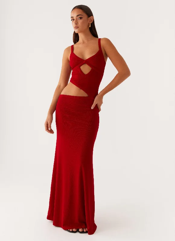 Jocelyn Maxi Dress - Red Chic Off-Shoulder Maxi Dress