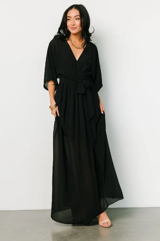 Kia Kimono Maxi Dress | Black Stylish Longline Maxi Dress