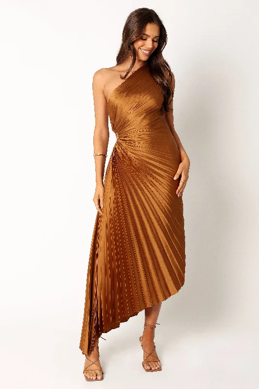 Kleo One Shoulder Maxi Dress - Golden Ochre Stylish Button-Up Maxi Dress