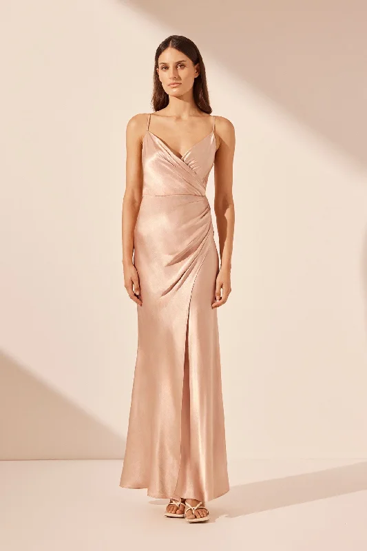 LA LUNE CROSS DRAPED MAXI DRESS - DESERT ROSE Elegant Sleeveless Maxi Dress