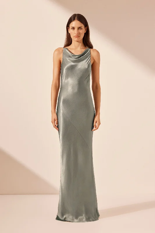 LA LUNE HIGH NECK COWL MAXI DRESS - SAGE Comfortable Casual Maxi Dress