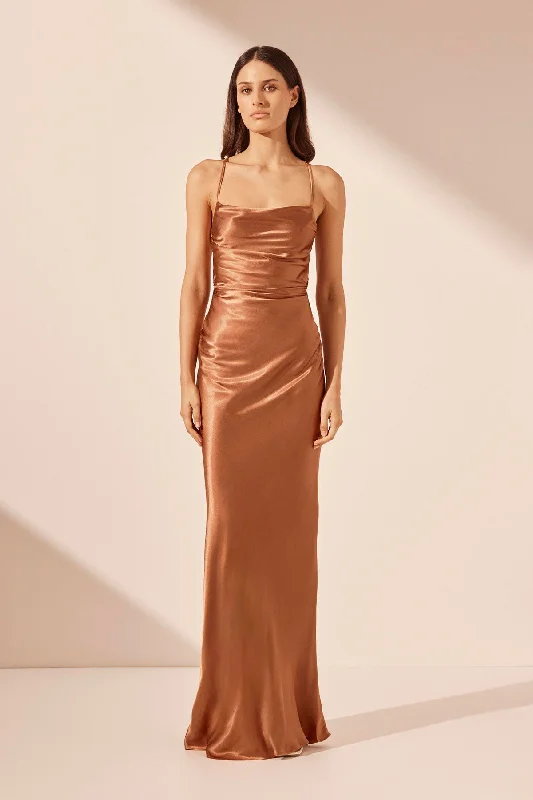 LA LUNE LACE BACK MAXI DRESS - ALMOND Fashionable Chiffon Maxi Dress