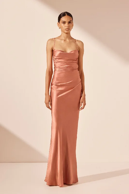 LA LUNE LACE BACK MAXI DRESS - ANTIQUE ROSE Chic Summer Floral Maxi Dress