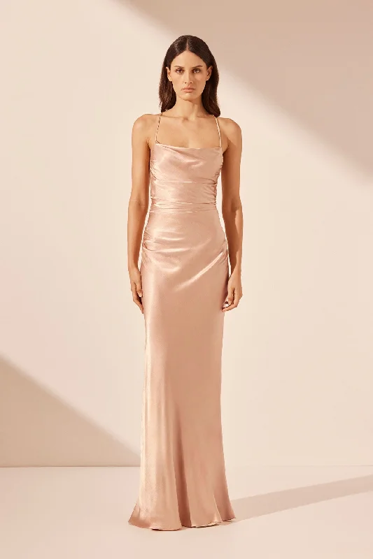 LA LUNE LACE BACK MAXI DRESS - DESERT ROSE Stylish Maxi Dress with Pleats
