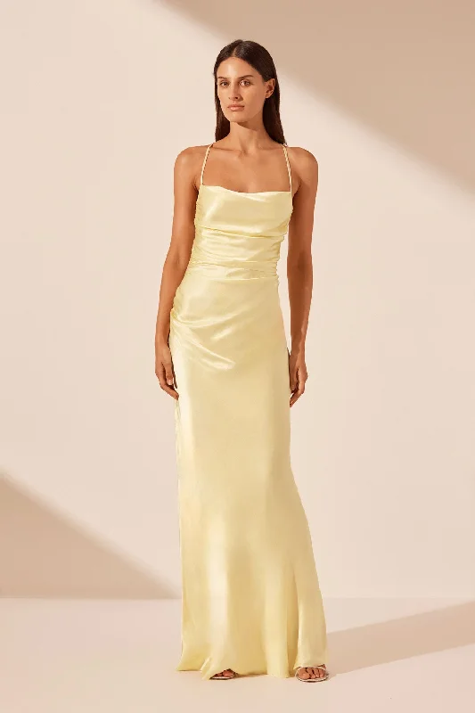LA LUNE LACE BACK MAXI DRESS - LEMON Cozy Maxi Dress with Slit